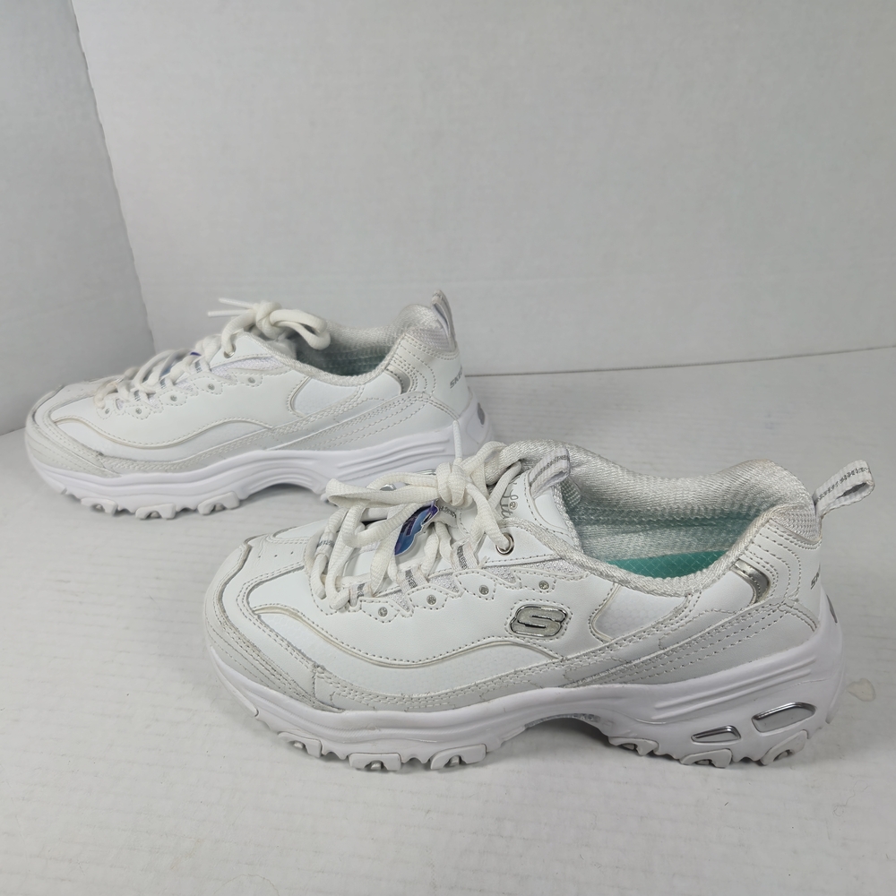 Skechers D'Lites Fresh Start Walking White and Silver Sneakers Size 5 1/2 Wide - Picture 8 of 13
